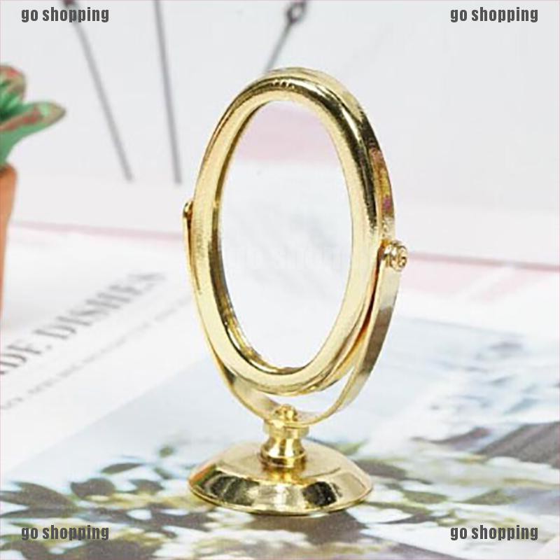 {go shopping}1/12 Dollhouse golden miniature metal mirror