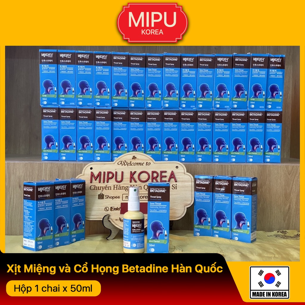 Xịt Họng Betadine Hàn Quốc Kháng Khuẩn Miệng và Cuốn Họng Hộp 1 chai x 50ml