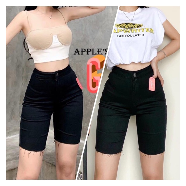 Quần Bò Cạp Cao ĐEN TUYỀN - Quần Lửng Ngố Lưng Cao Trên Rốn - Tôn Dáng Gọn Eo Bụng VẢI DÀY ĐẸP