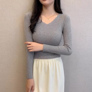 MS373 Áo len tăm nữ cổ tim cách điệu