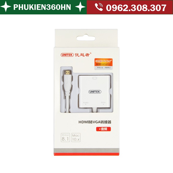 Cáp chuyển đổi Micro HDMI sang VGA Unitek Y-5322 - Cable Micro HDMI to VGA - Unitek 5322