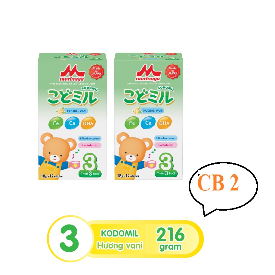 Combo 2 Sữa Morinaga số 3 Kodomil Hương dâu hộp 216g (tách tem)