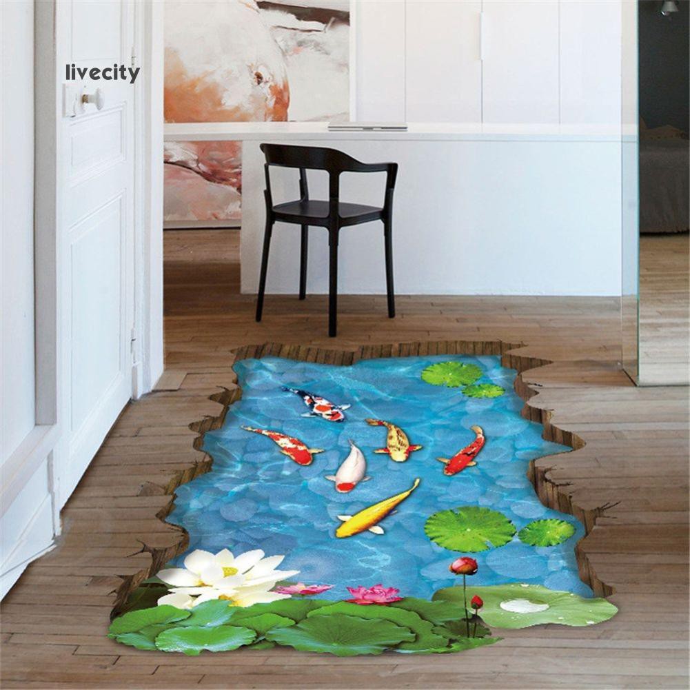 Giấy Dán Tường PVC Họa Tiết Ao Sen 3D Sáng Tạo Chống Thấm Nước Trang Trí Nội Thất