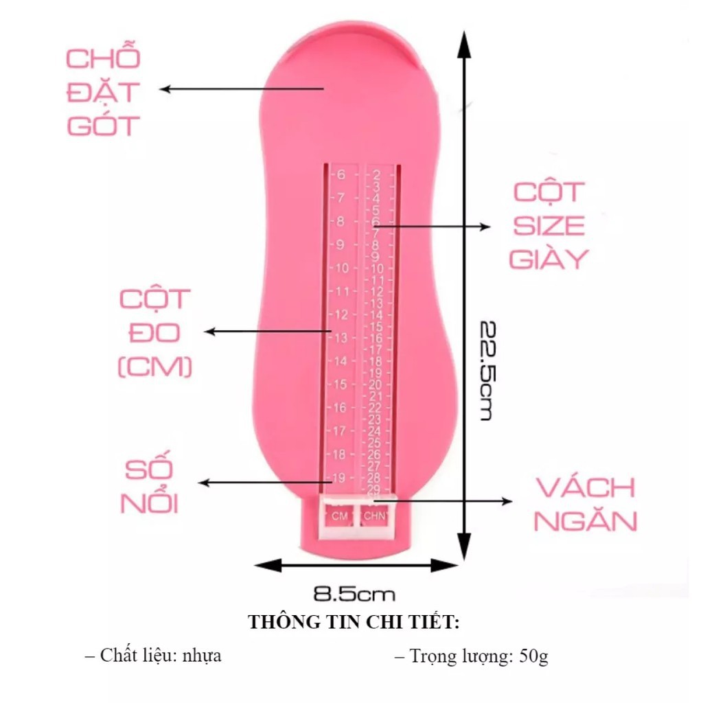 Dụng cụ đo chân, thước đo chân, size giày  cho bé từ 0 - 8 tuổi chuẩn size