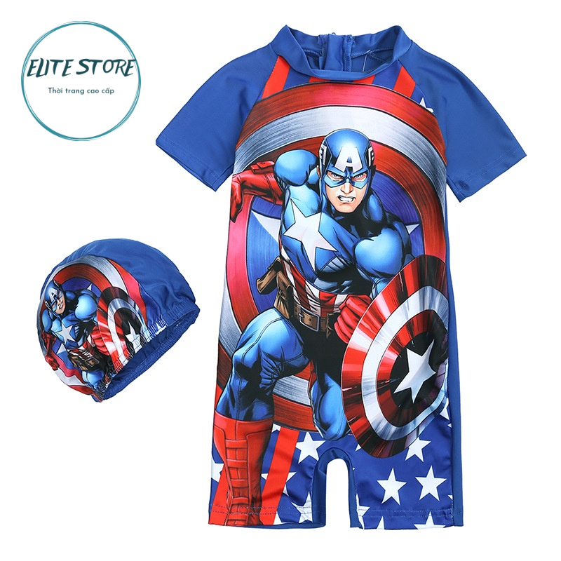 Đồ bơi bé trai , Bộ bơi liền thân trẻ em phong cách ĐỘI TRƯỞNG MỸ CAPTAIN AMERICA cho bé 2- 10 tuổi hàng Quảng Châu