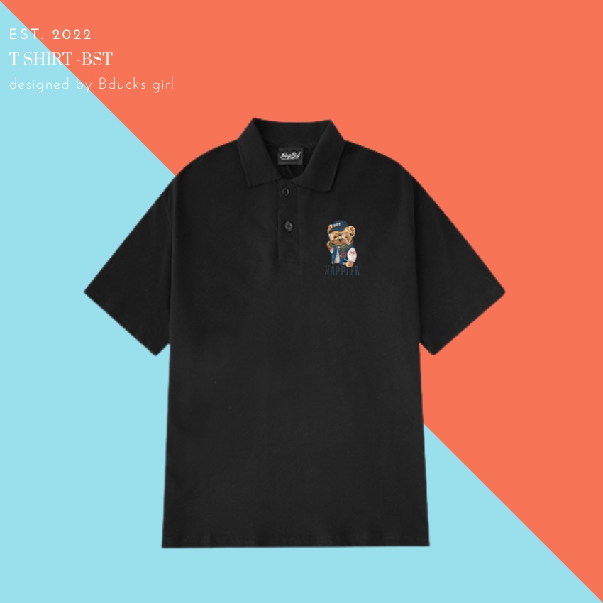 Áo PoLo nữ Áo polo có cổ tay ngắn form unisex nam nữ HAPPY GẤU chất liệu cá sấu- Bduck Girl