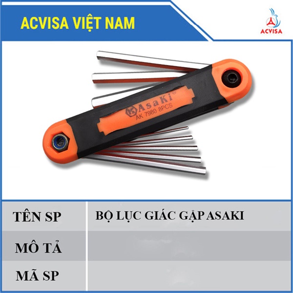 Bộ lục giác gập, hoa thị gấp, tô vít gập 8 chi tiết Kapusi/Asaki, bộ dụng cụ đa năng chuyên nghiệp