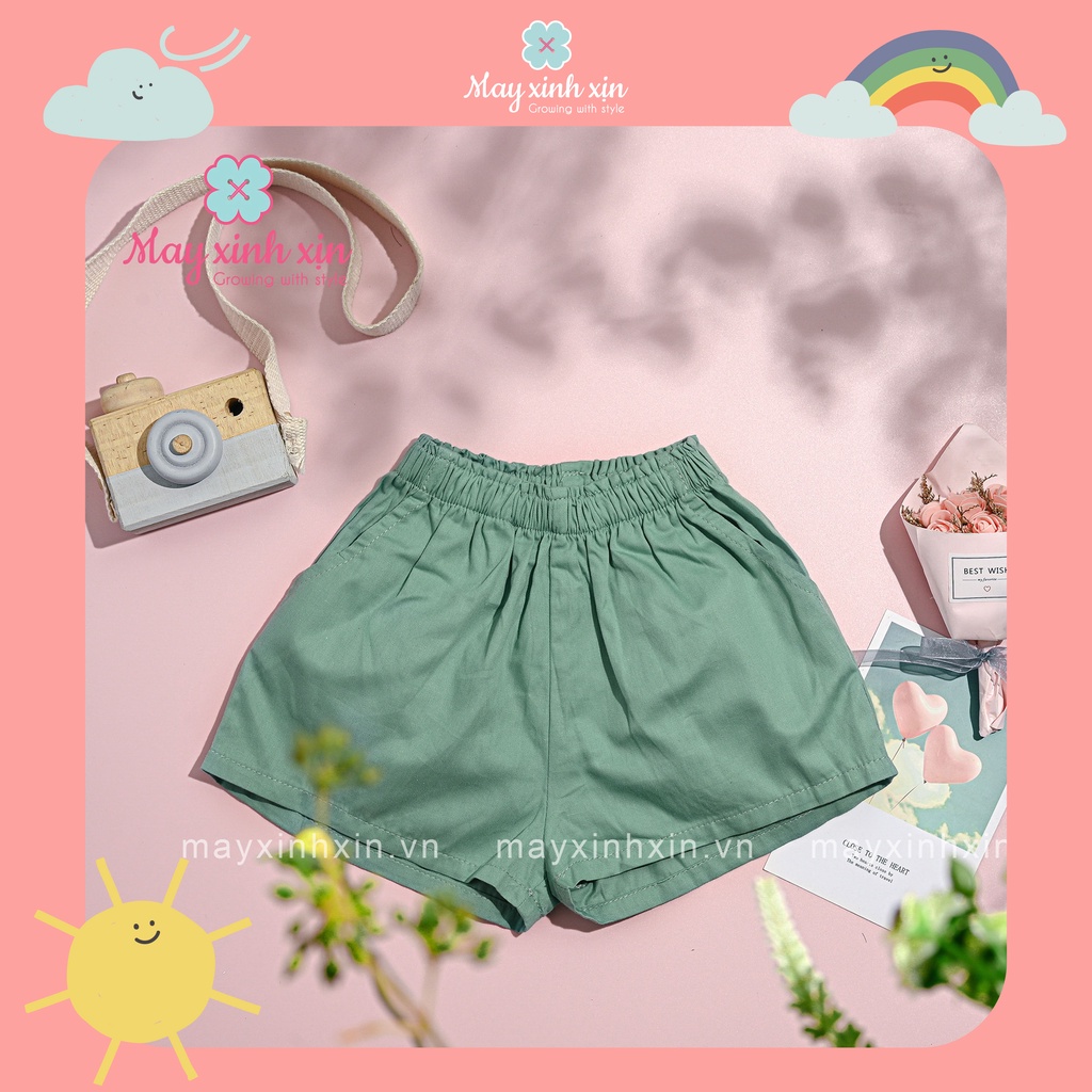 Quần short bé gái MAY XINH XỊN chất thô cotton màu xanh đá