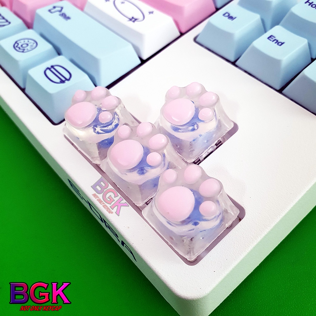 Keycap Lẻ Artisan Dấu Chân Mèo dễ thương màu trong suốt ( cast resin nhiều lớp, Keycap bàn phím cơ,keycap resin độc lạ )