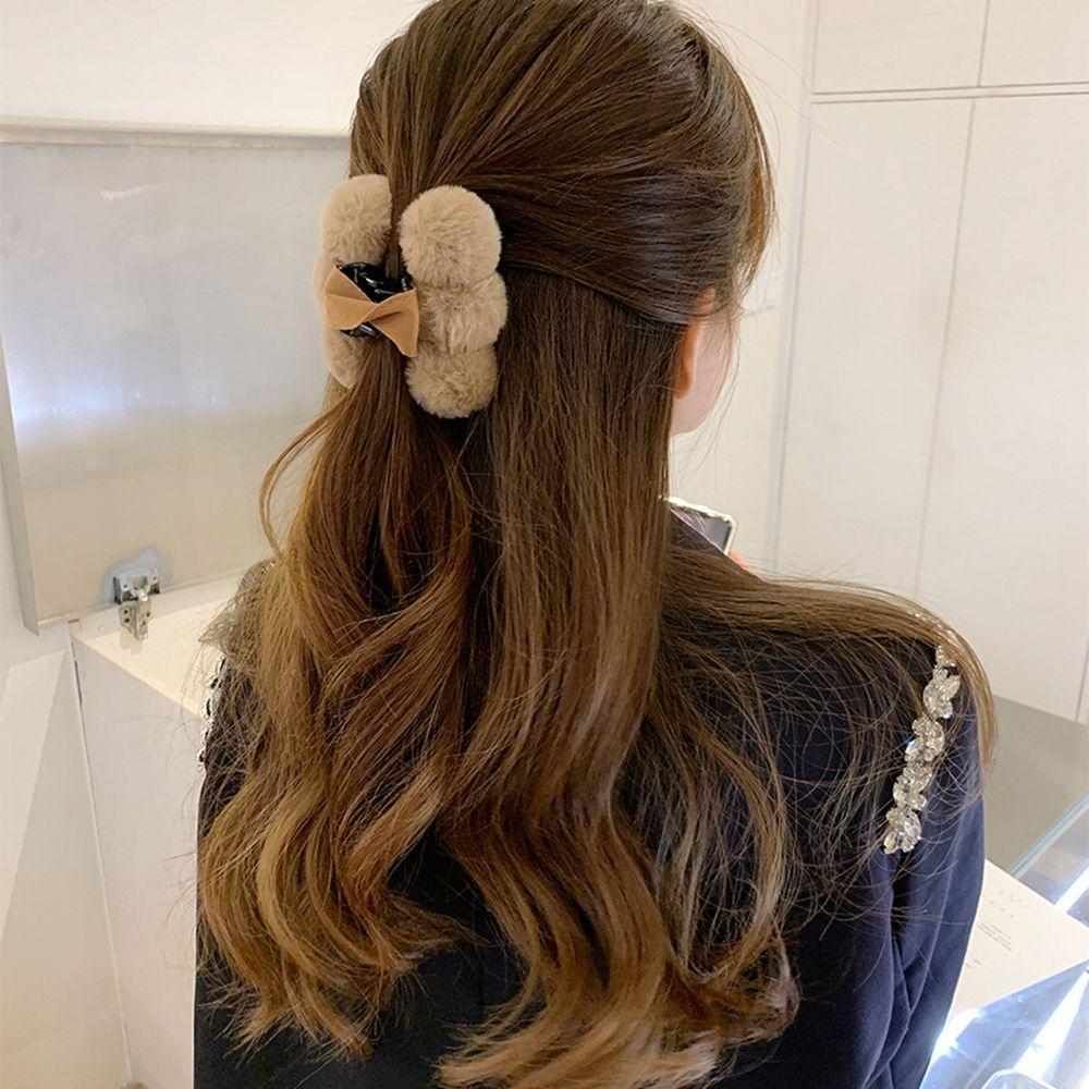 Kẹp Tóc Lông Nhung Đính Nơ Sau Lưng Thời Trang Thu Đông Đơn Giản Dành Cho Nữ 2life
