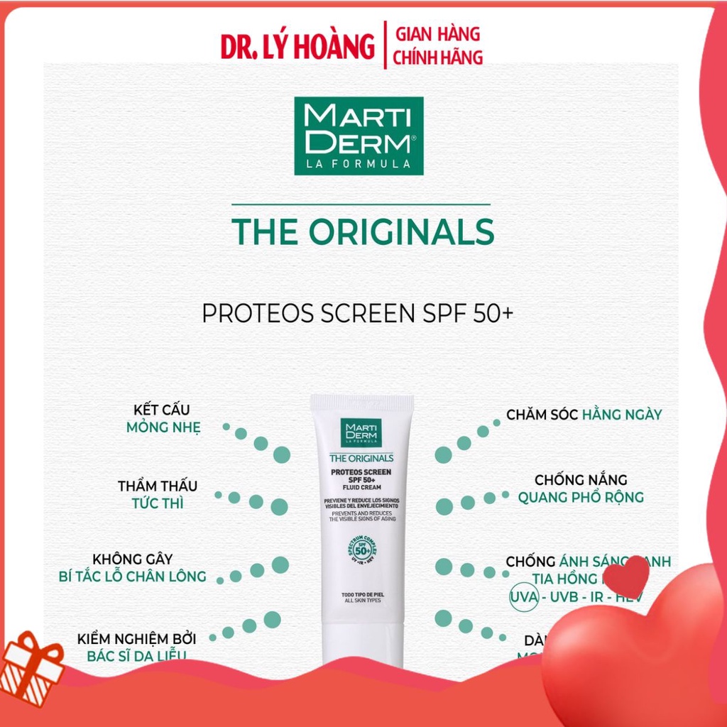 Kem Chống Nắng 40ml Cho Mọi Loại Da, Tăng Sắc Tố MartiDerm Proteos Screen SPF 50+ Fluid Cream- 𝐃𝐫.𝐋𝐲́ 𝐇𝐨𝐚̀𝐧𝐠
