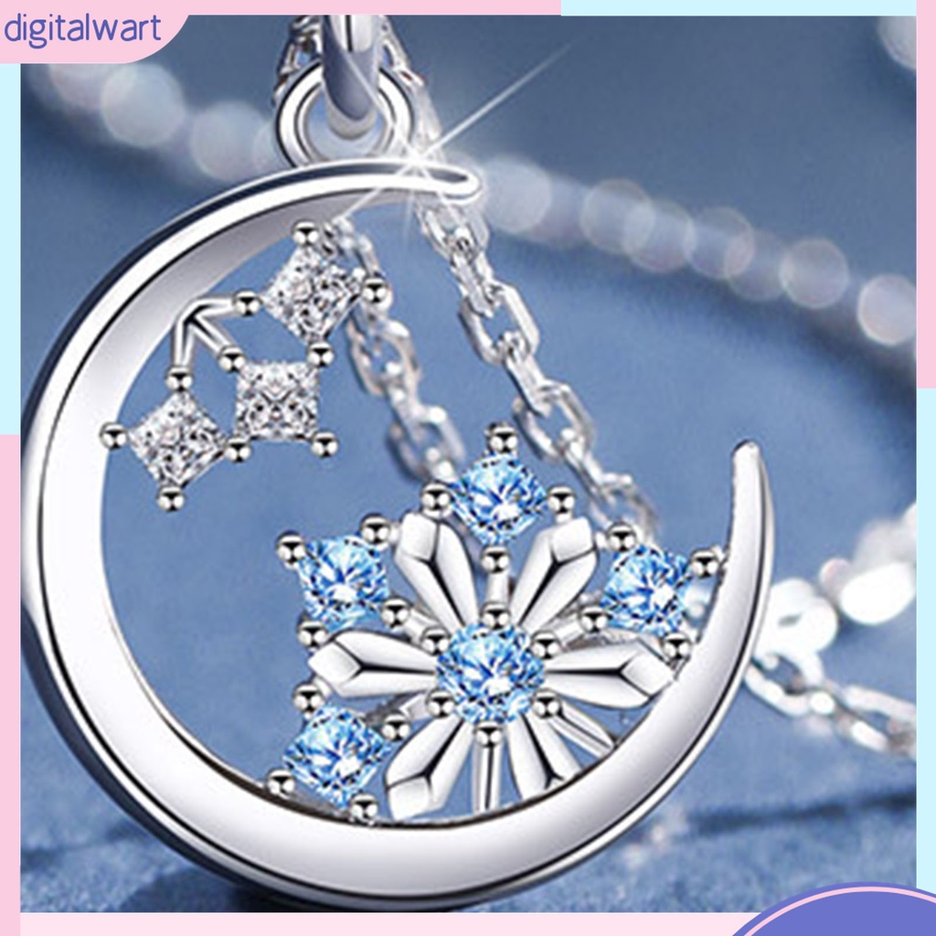 Vòng cổ Mặt Hình Mặt Trăng Và Bông Tuyết Đính Đá Chống Mài Mòn Phong Cách Hàn Quốc