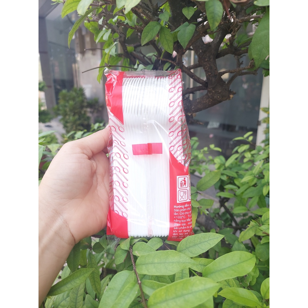 50 Muỗng Nhựa Đen, Đỏ, Trắng, Xanh, Vàng Dài 15cm Cao Cấp Dùng Cho Trà Sữa, Cơm-THEGIOIINAN2021