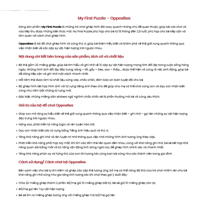 Đồ chơi Giáo dục MyndToys Ghép hình thông minh My First Puzzle – Opposites cho bé từ 2 tuổi
