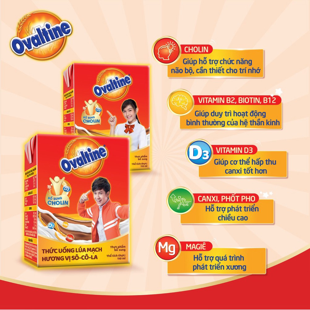 Thức uống lúa mạch hương vị sô-cô-la Ovaltine hộp giấy 110mlx4