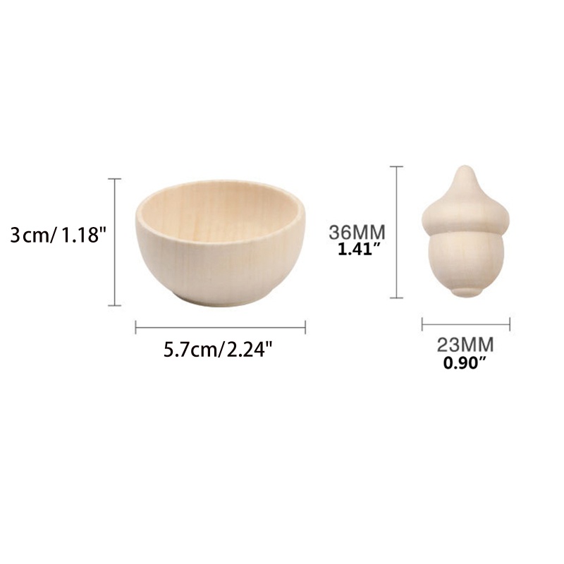 ✿ Set 2 Bát Gỗ Trơn Chưa Hoàn Thành Hình Quả Sồi