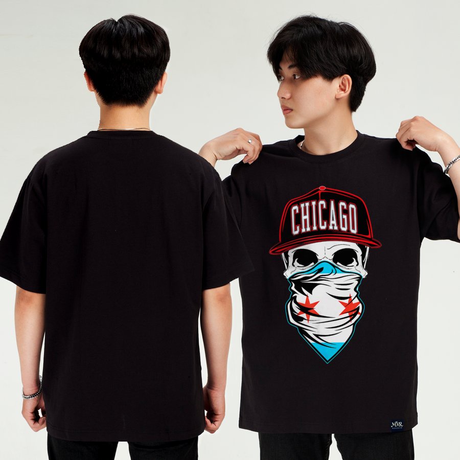 Áo thun nam nữ phom rộng Cotton thoáng mát hình ngầu chicago đeo khăn unisex họa tiết sao MVR KK3944