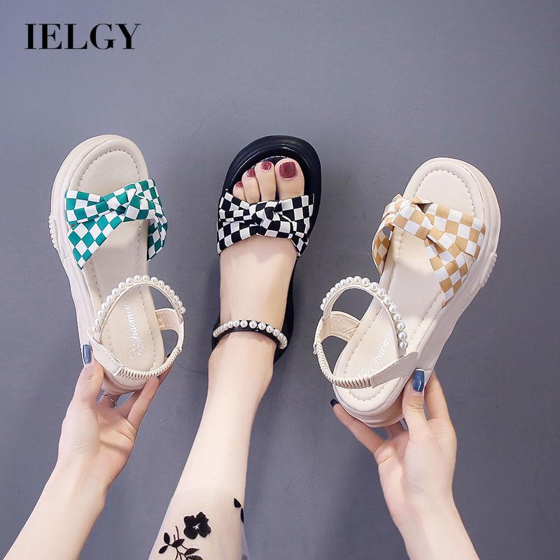 Giày xăng đan IELGY đế xuồng đính ngọc trai nhân tạo thanh lịch cho nữ