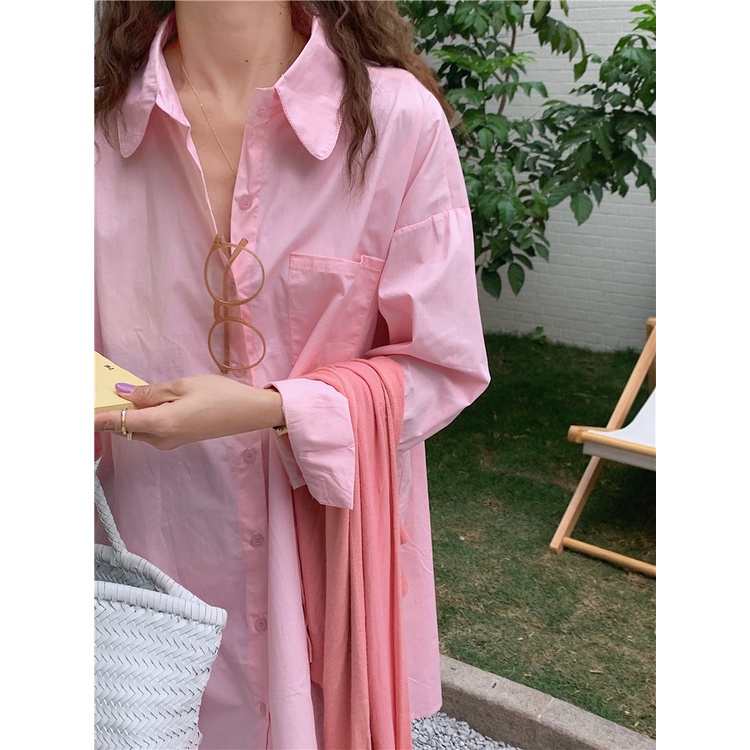 SUXI Áo Sơ Mi Cotton Tay Dài Dáng Rộng Chống Nắng Phong Cách Hàn Quốc Thời Trang Cho Nữ