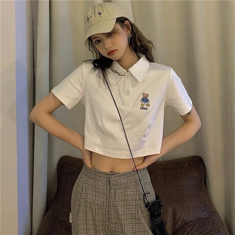 [Mã 11FASHIONSALE1 giảm 10K đơn 50K] Áo croptop PoLo cộc tay Thêu gấu dưới 55kg | BigBuy360 - bigbuy360.vn