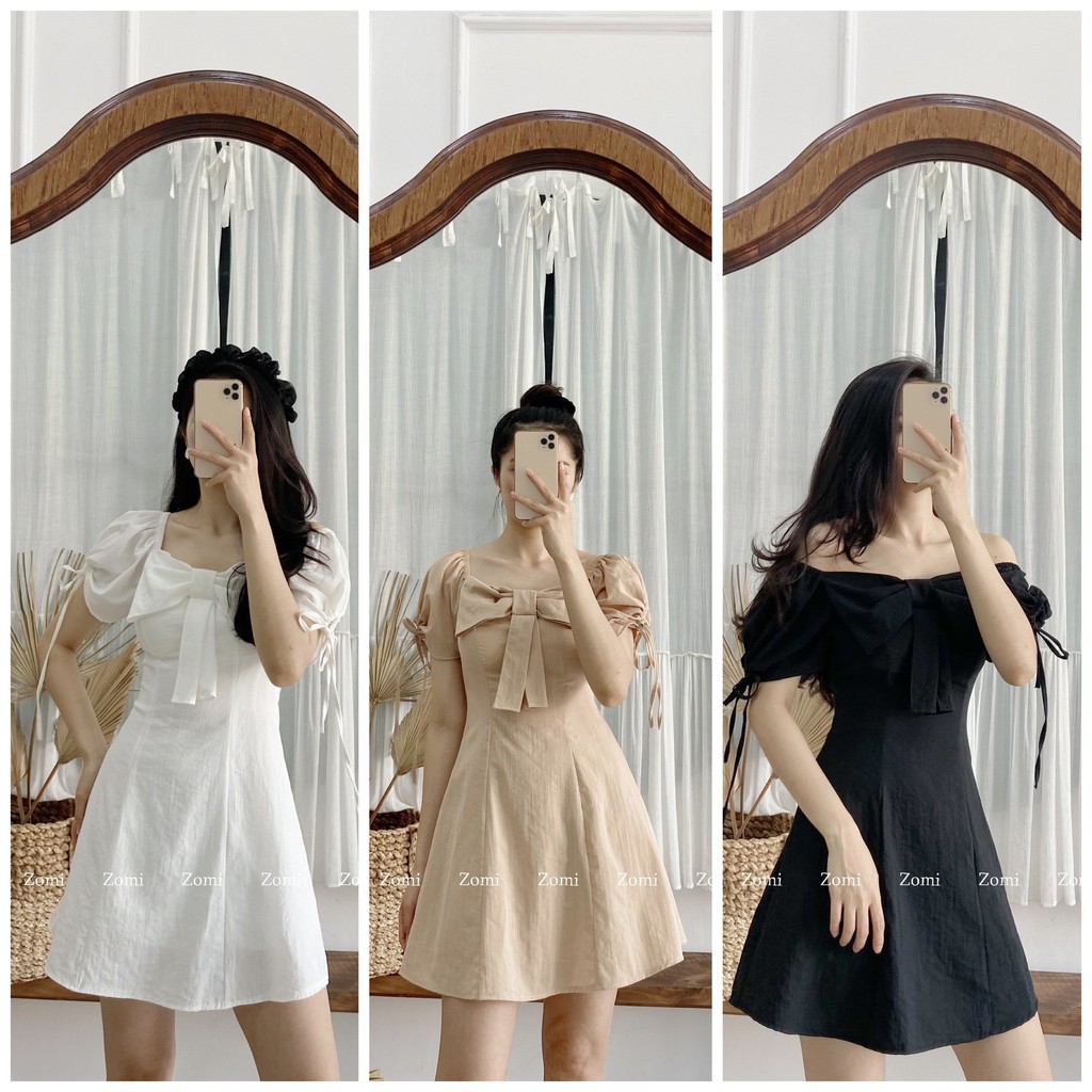 Đầm chữ A phong cách Hàn Quốc nơ trước thiết kế cao cấp ZOMI I051