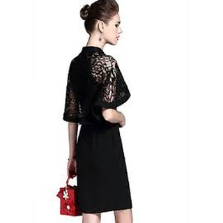 Đầm ôm dây kéo phối ren cánh dơi