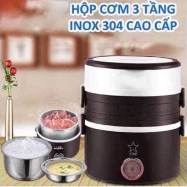 Hộp ủ  cơm điện 3 tầng inox