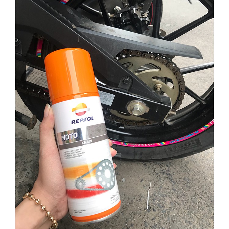 Chai xịt bảo dưỡng bôi trơn sên xe Repsol Moto Chain Lube 400ml