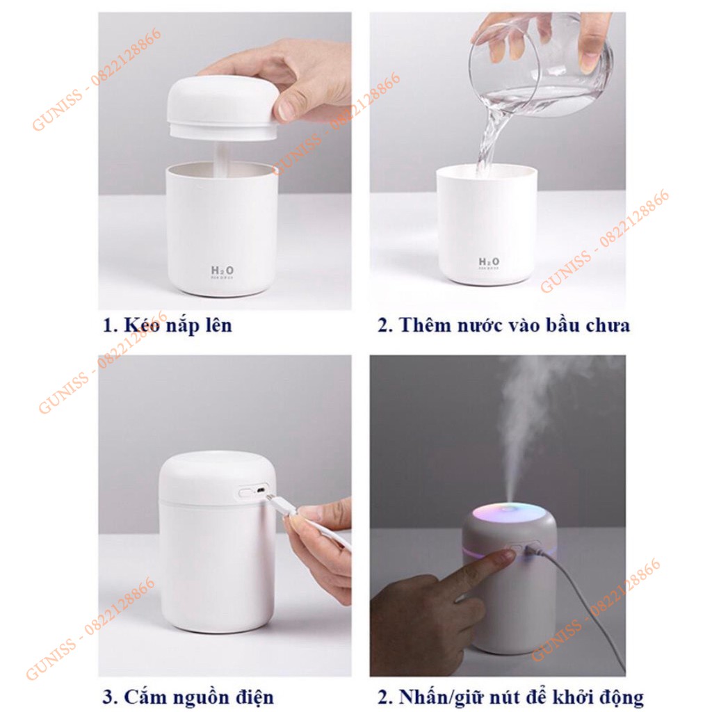 Máy Khuếch Tán Tinh Dầu | Phun Sương, Tạo Ẩm Cao Cấp |  Đèn LED Xoay Đa Sắc 300ml, Phun 8h | Phòng Điều Hòa, Ô Tô.