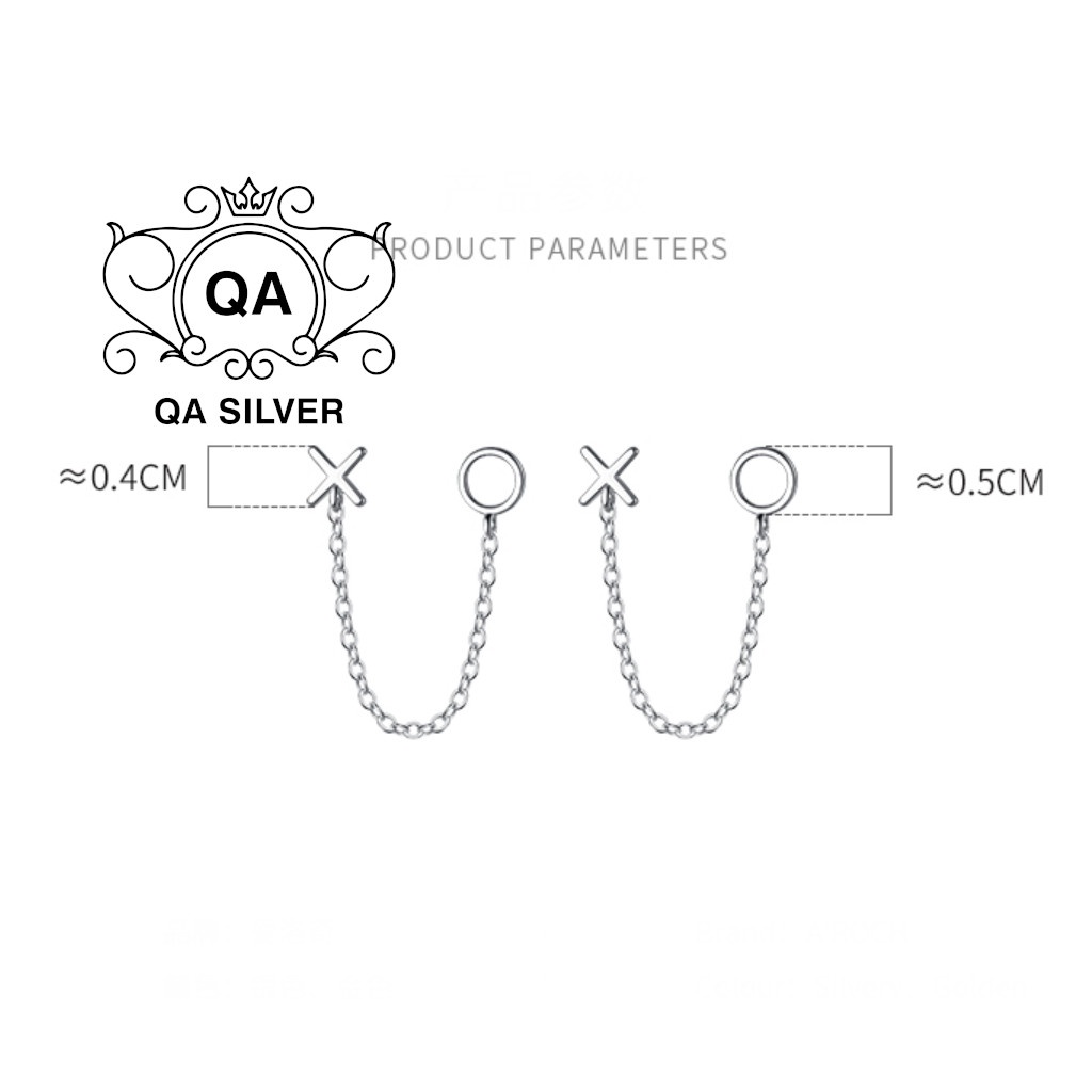 Khuyên tai bạc 2 lỗ XO dây xích bông tai vành nữ S925 CHAIN Silver Earrings QA SILVER EA220701
