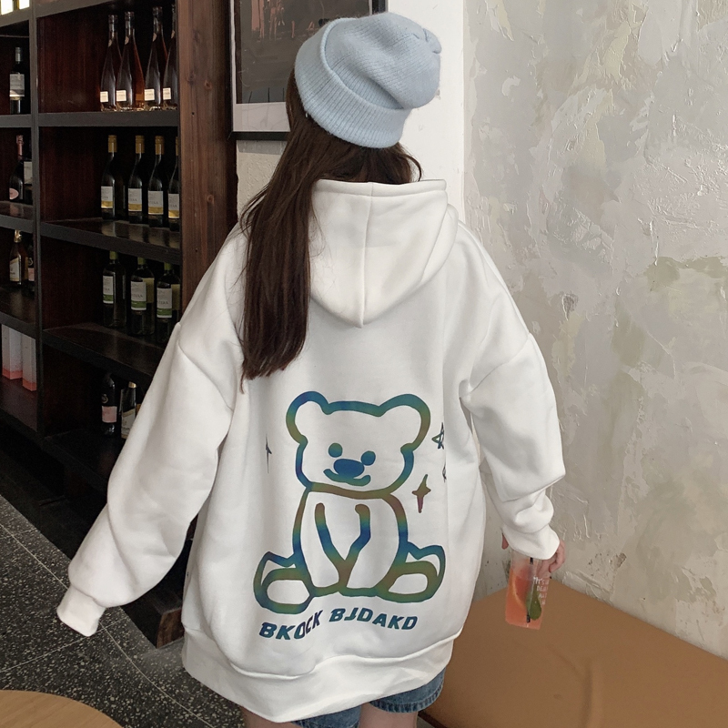 [Áo hoodie nữ form rộng] Áo hoodie nữ unisex dài GẤU SÁNG đen, trắng chất nỉ dẹp | BigBuy360 - bigbuy360.vn