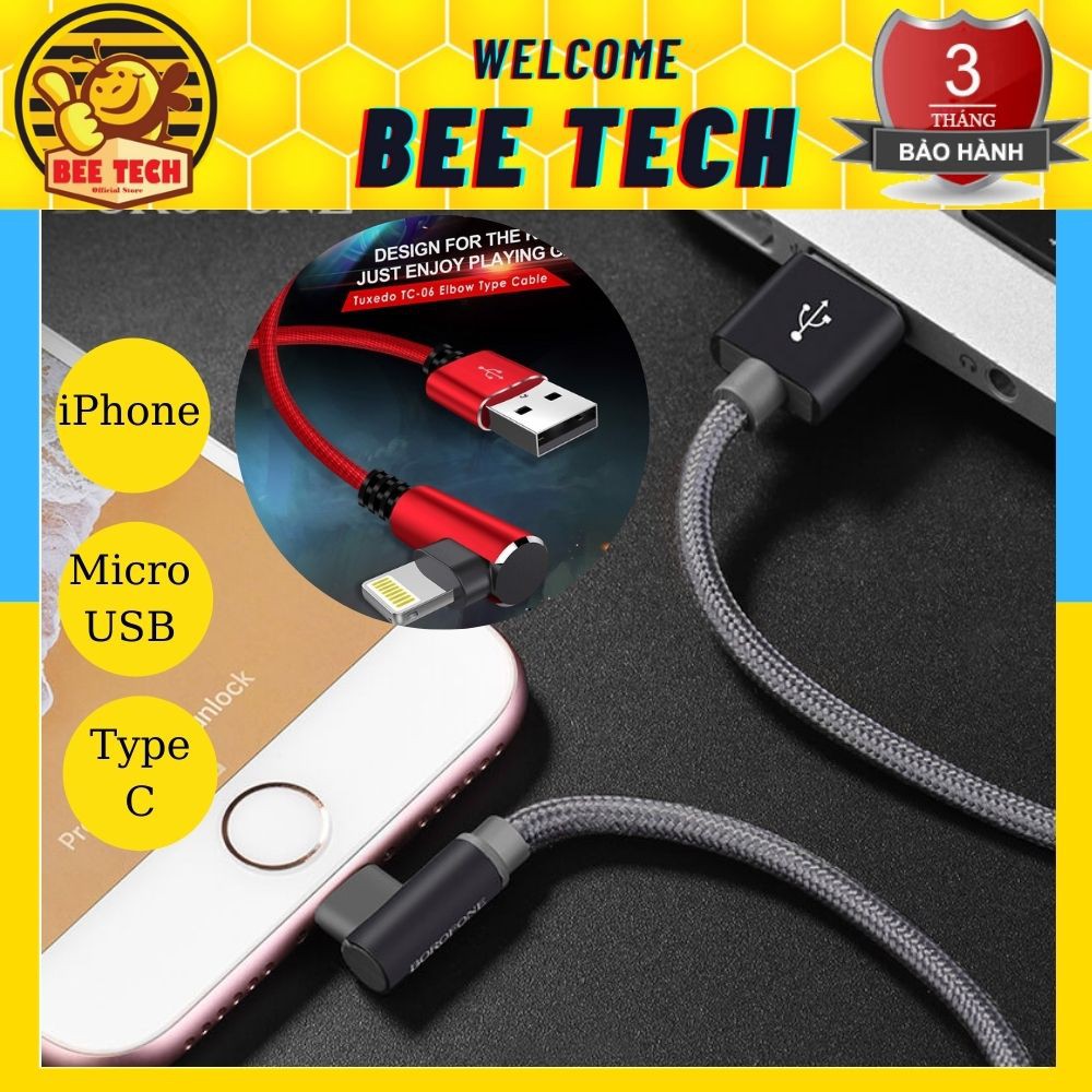 Cáp sạc nhanh chân chữ L chống gãy đầu bọc dù cho iPhone/Micro usb/Type C - Beetech Store Store