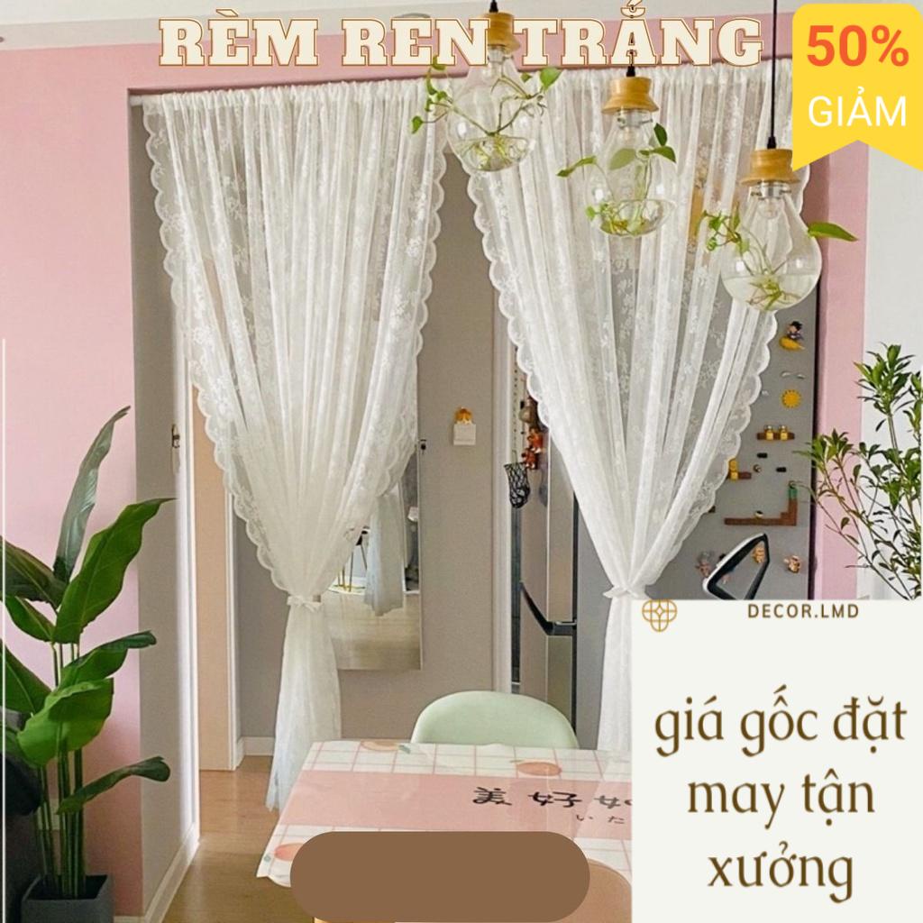 Rèm cửa sổ vải ren, rèm cửa phối ren hoạ tiết hoa trắng cực tây, trang trí phòng phong cách bắc âu