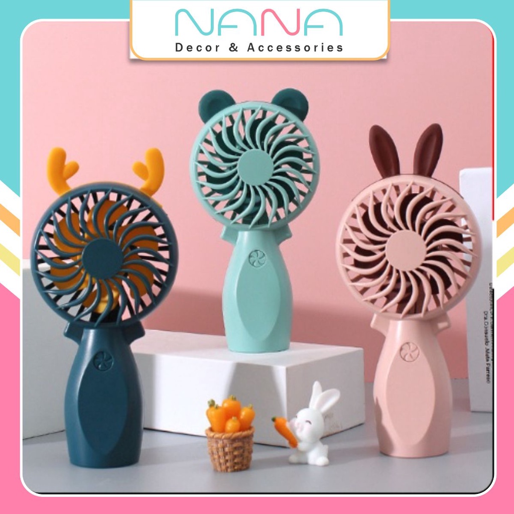 Quạt Mini Cầm Tay 🌵TẶNG BỘ TAI DỄ THƯƠNG🌵Quạt Mini 6 Cánh Tích Điện Sạc USB