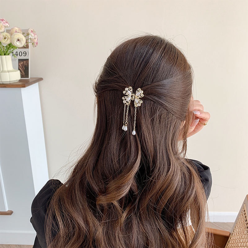 Kẹp Tóc Hình Bướm Đính Ngọc Trai Giả Kích Thước Nhỏ Thời Trang Dành Cho Nữ