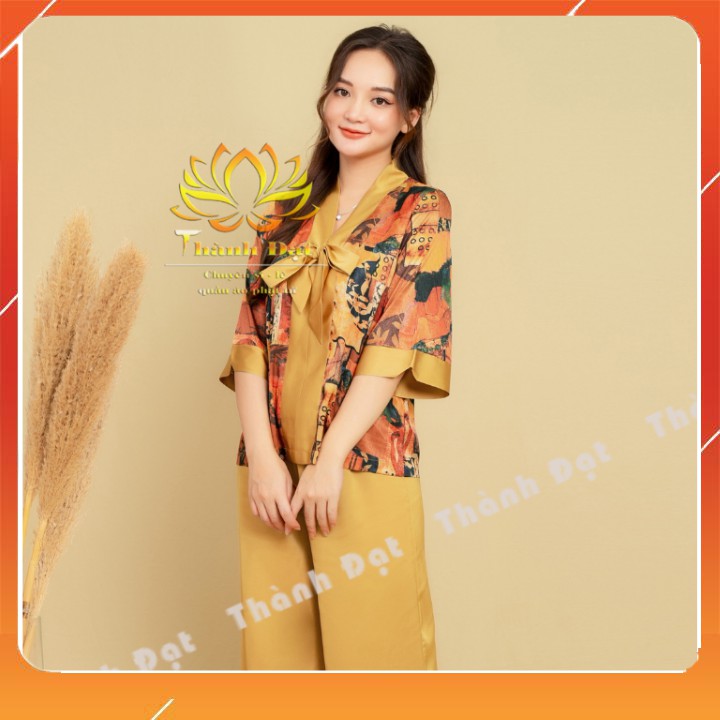 Bộ Đi Chùa Lụa Nơ Chất Lụa Vân Mềm Mịn, Thoáng Mát,Mặc Cực Đẹp, Thoải Mái, Duyên Dáng Trẻ Trung