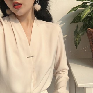 Áo sơ mi nữ cổ tim dài tay hàn quốc (oder) kèm ảnh thật