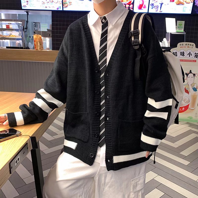 Áo khoác cardigan dệt kim tay dài cổ chữ v dáng rộng thời trang thu đông dành cho nam