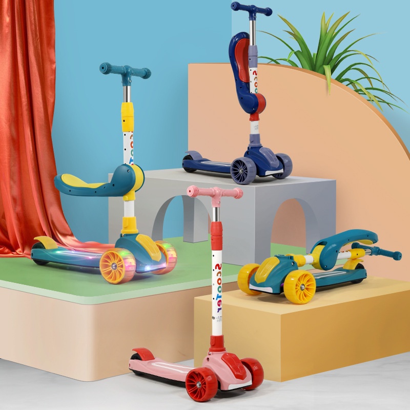 Xe Trượt Scooter Đa Năng - Xe Chòi Chân Có Ghế Ngồi Cho Bé 2-8 tuổi - Hàng Cao Cấp Có Nhạc Đèn Phát Sáng