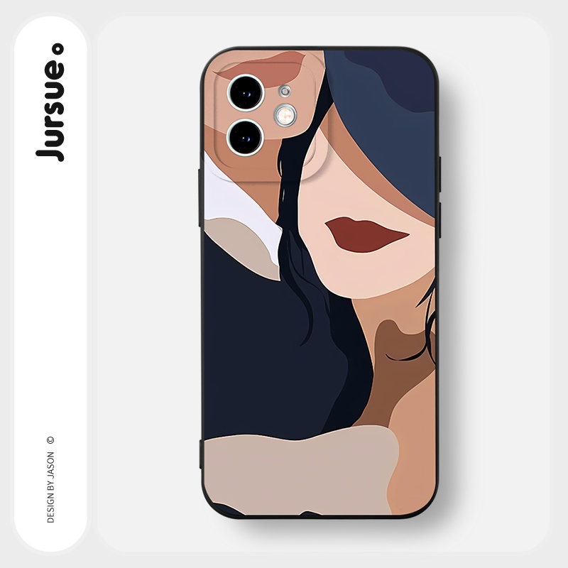 Ốp lưng JURSUE mềm hoạt hình dễ thương đẹp đen Cho iPhone 14 13 12 11 Pro Max SE 2020 X XR XS 8 7 ip 6S 6 Plus Y2365