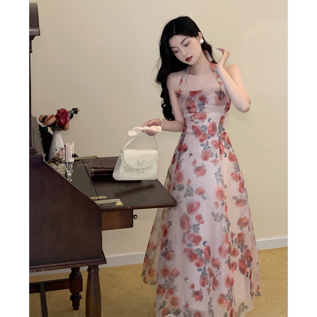 Đầm Chiffon Dài Hai Dây Dáng Xòe Nhẹ Nhàng Cao Cấp Thời Trang Mùa Hè