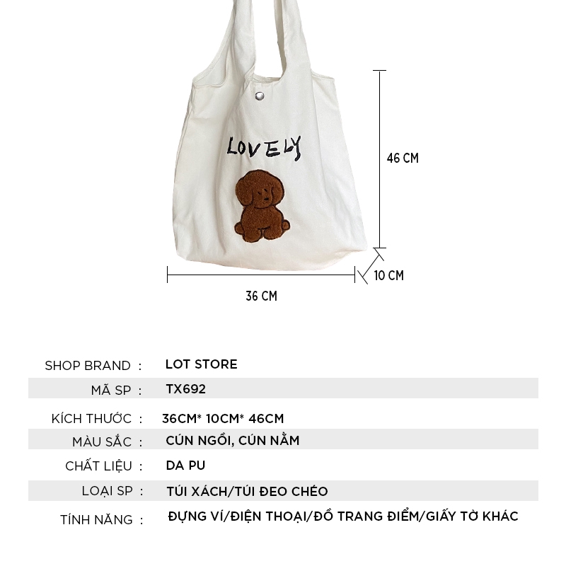 Túi tote vải canvar đeo chéo đi học LOTSTORE TX752