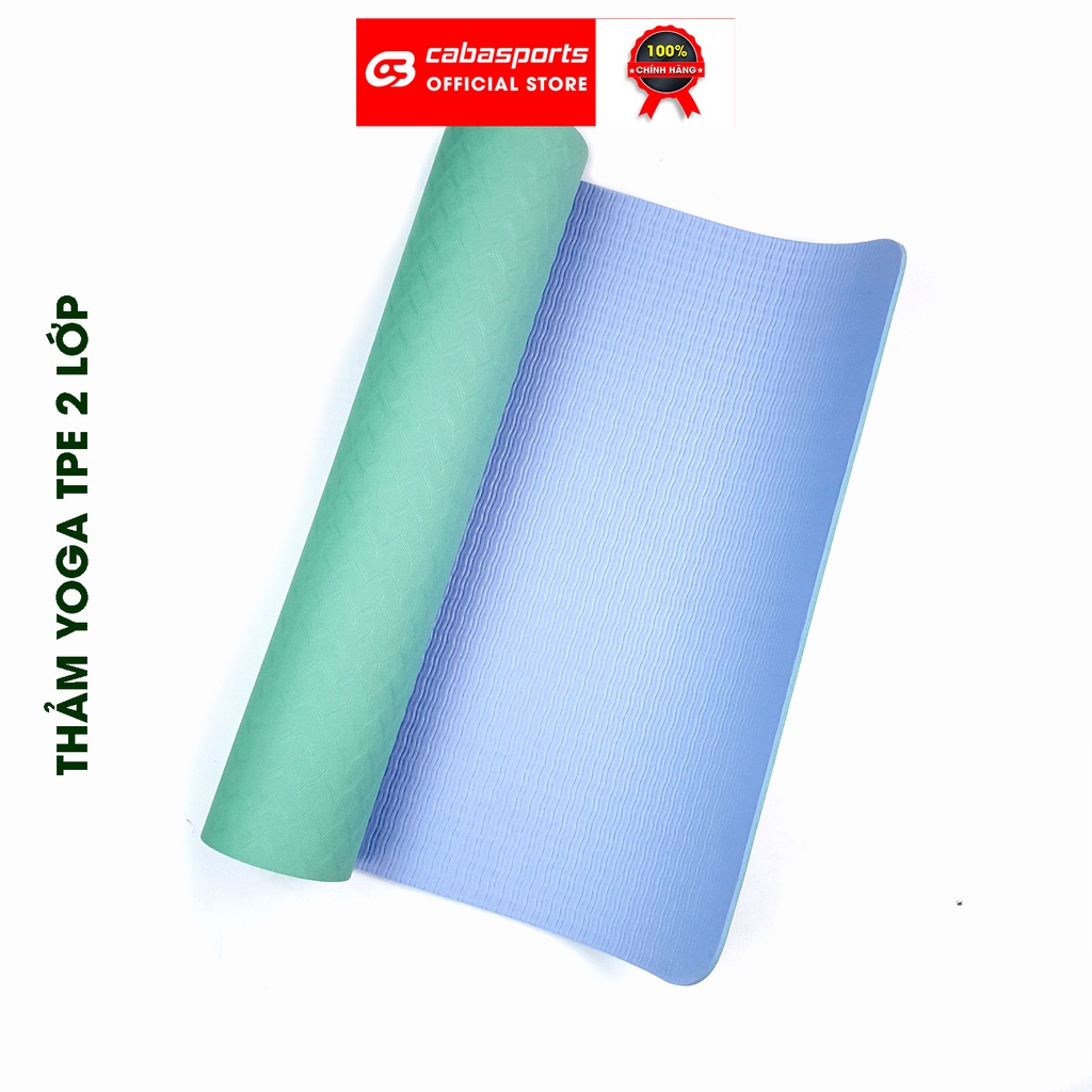 Thảm Yoga chống trượt Cabasports cao cấp, thảm tập yoga gym TPE 2 lớp đàn hồi 6-8mm