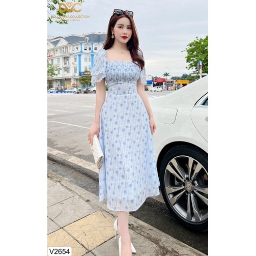 VÁY HOA NHÍ XẾP LY NGỰC TAY CÁNH TIÊN - V2654 -- DOLCE VIVA COLLECTION