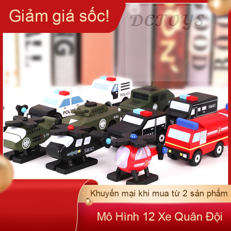 Đồ Chơi Gỗ, Bộ 12 Xe Đồ Chơi Mô Hình Quân Đội Bằng Gỗ Đồ Chơi Giáo Dục Nhận Thức Cho Trẻ Nhỏ