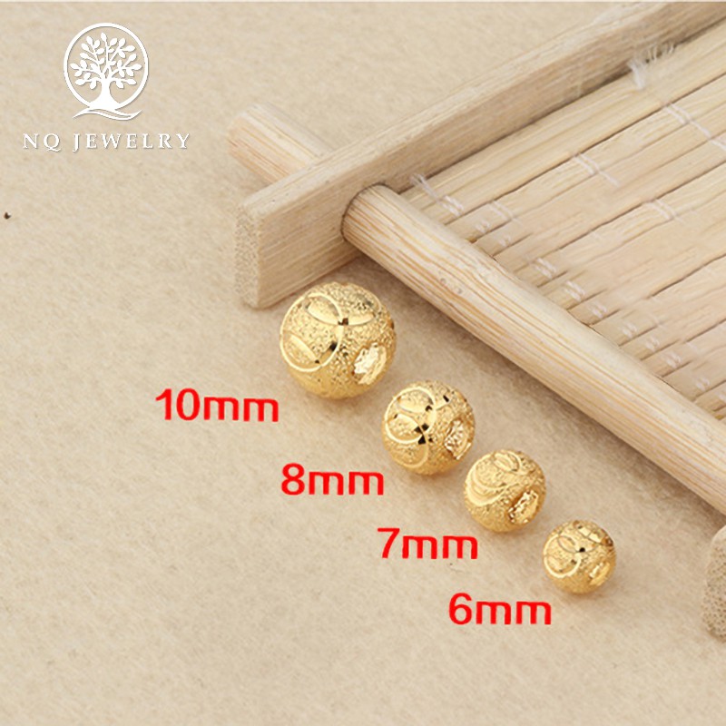 Charm bạc bi tròn họa tiết mạ vàng 10mm - NQ Jewelry