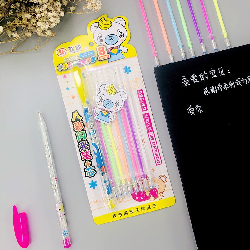 Bút Nhũ Kim Tuyến - Set 1 Bút +8 Ngòi Mực Kim Tuyến Trang Trí Sổ Sách DUASHOP.