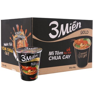 Thùng 24 ly mì 3 Miền Gold tôm chua cay đặc biệt 65g