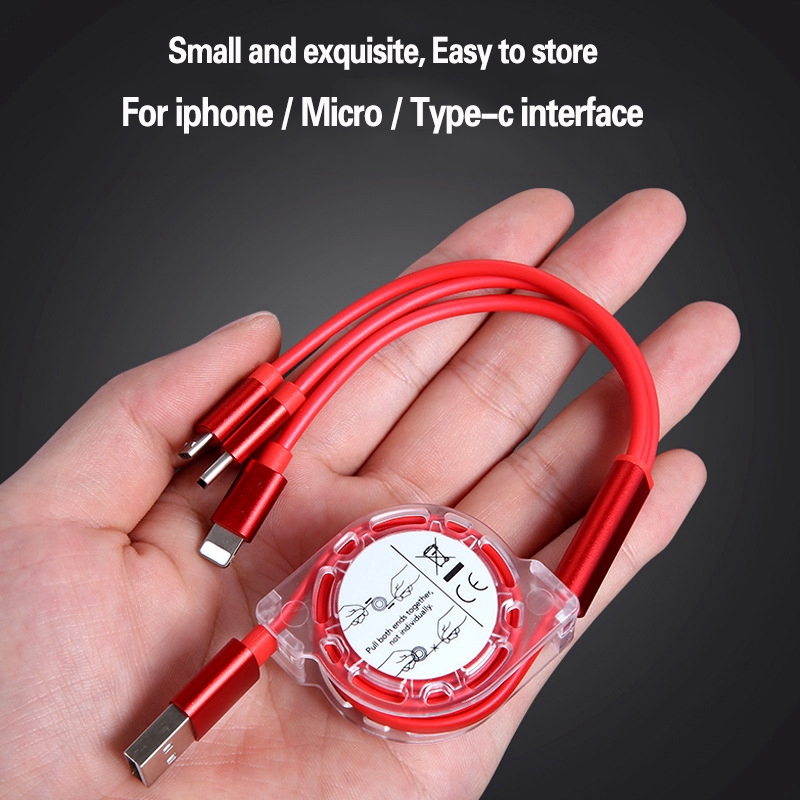 3 In 1 Retractable Micro USB Charge Cable Multi USB Charger Cable USB C Type-c Universal Cable