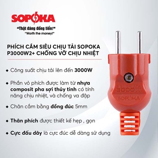 Phích cắm siêu tải SOPOKA P3000W2+ chống vỡ chịu nhiệt chịu tải cao 3000W